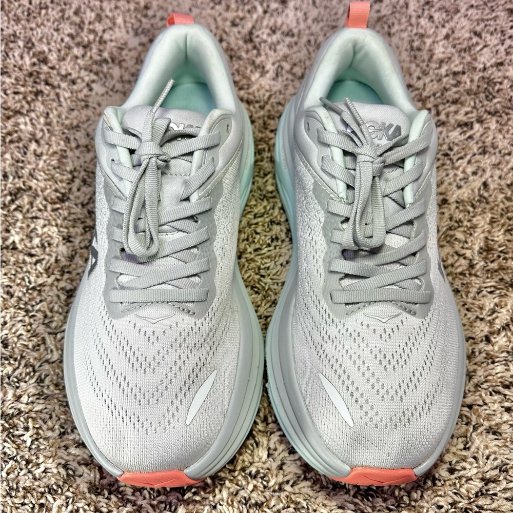 Hoka Bondi 8 Athletic Running Shoes Womens 8.5 B Aqua Gray Lightweight Walking - Picture 6 of 10
